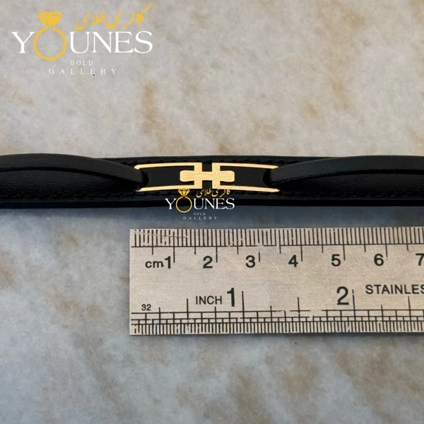 دستبند طلا چرم مردانه طرح هرمس L111